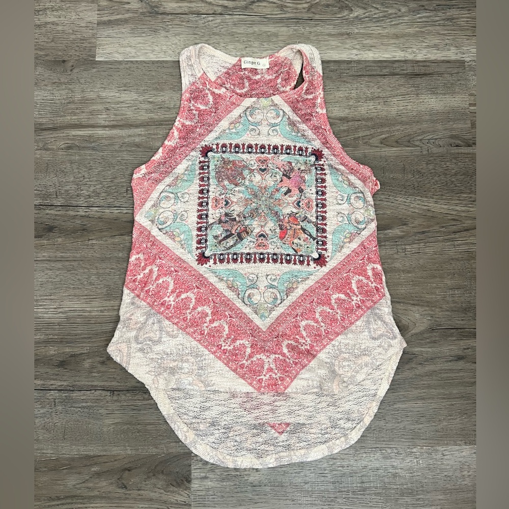 Ginger G Boho Print Racerback Tank‎ Top Size Small